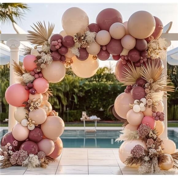 Dusty Rose Pink Balloon Arch Double Stuffed Pink Blush Nude Gold Balloon Garland - Picture 6 of 8